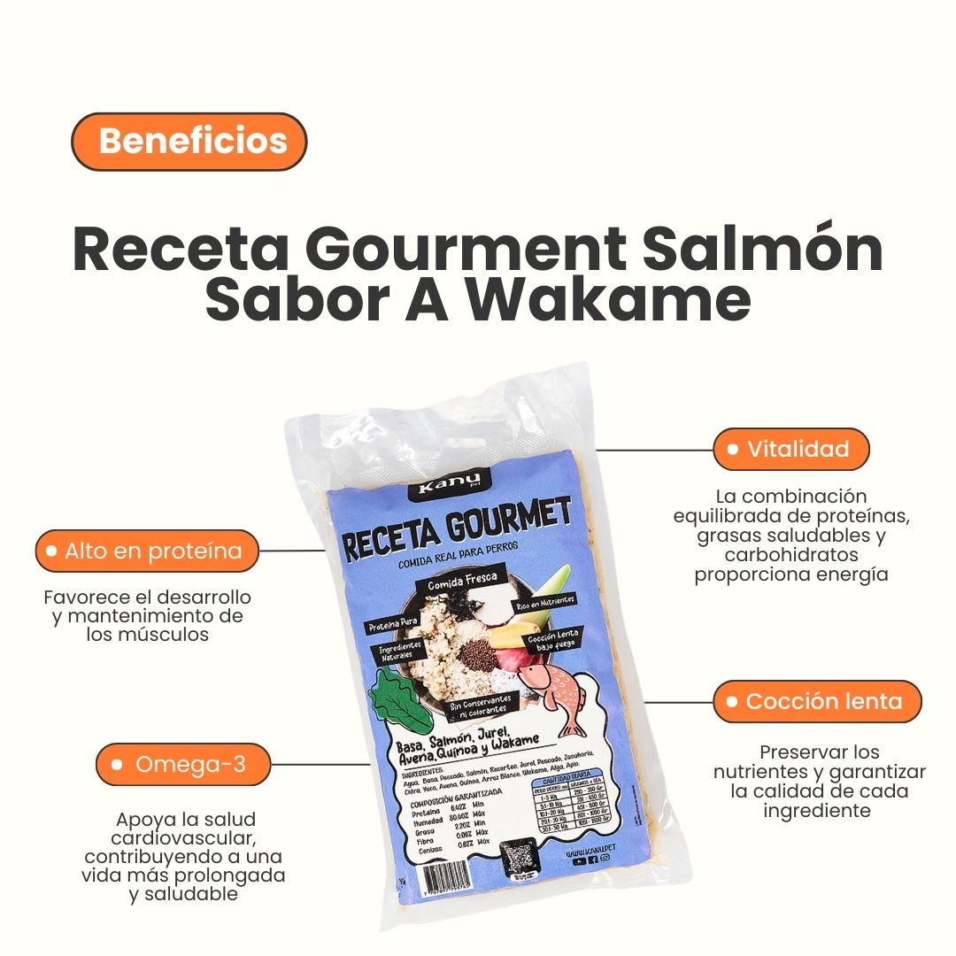 Alimento Congelado Receta Gourmet Basa de Kanu Pet Salmón sabor a Wakame para perros. 100% Comida Real