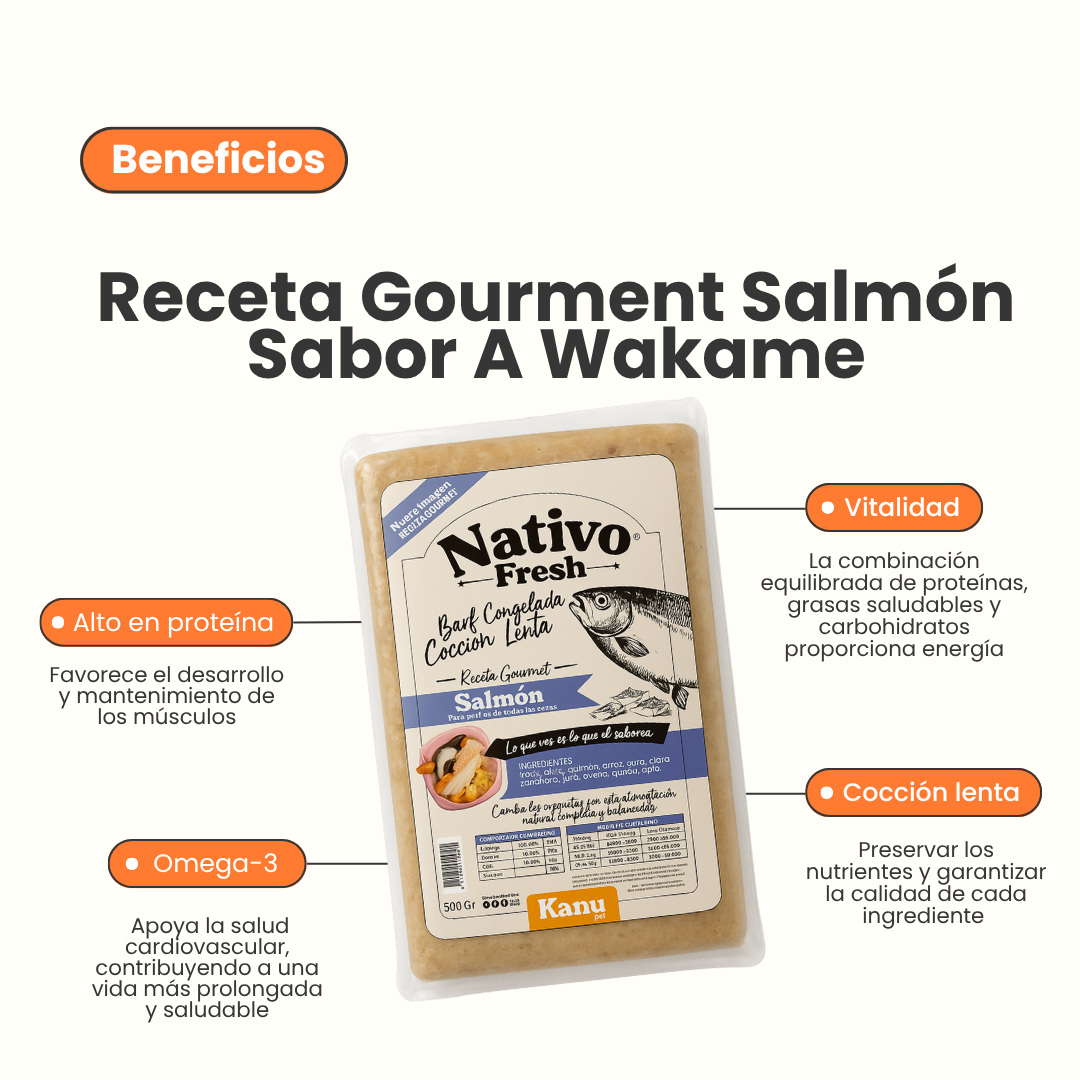 Alimento Congelado Nativo Fresh sabor a Salmón y Wakame Kanu Pet para Perros. 100% Comida Real