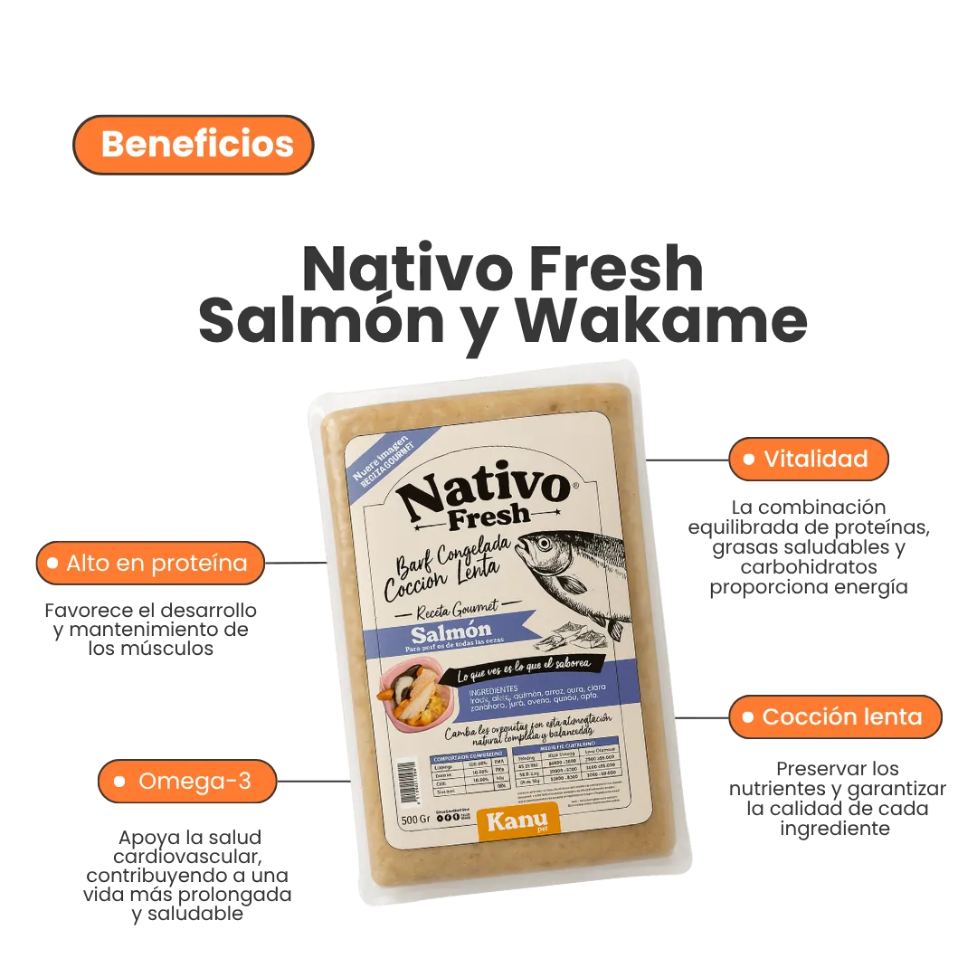 Alimento Congelado Nativo Fresh sabor a Salmón y Wakame Kanu Pet para Perros. 100% Comida Real