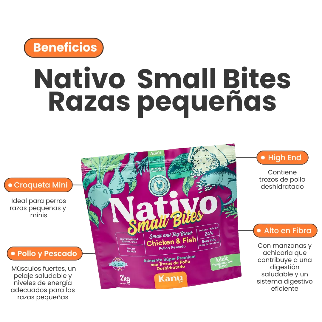 Alimento Seco Nativo Small Bites Pollo y Pescado Kanu Pet para perro adulto