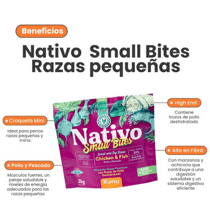 Alimento Seco Nativo Small Bites Pollo y Pescado Kanu Pet para perro adulto
