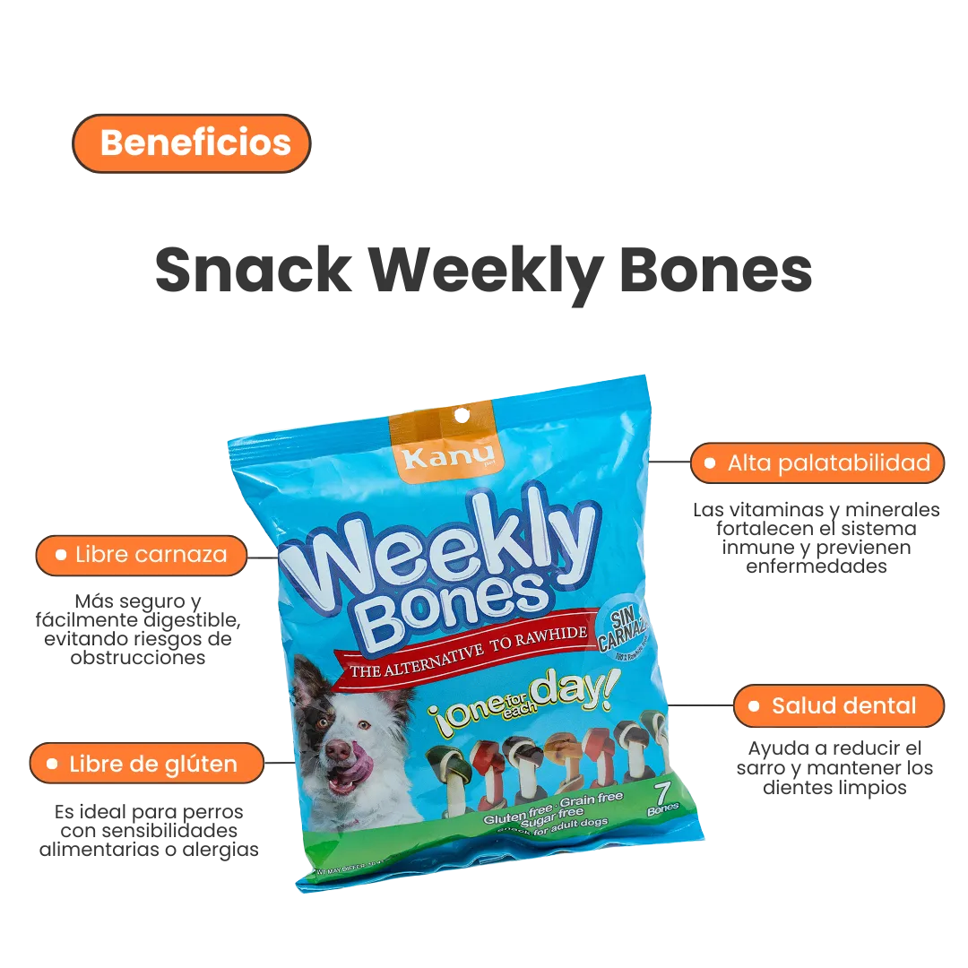 Snacks Huesos Medianos con Sabores surtidos Kanu Weekly Bones para Perro