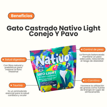 Alimento Nativo Light Conejo / Pavo Kanu Pet  para Gato Castrado