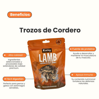 Snack de Trozos de Cordero Deshidratados Kanu Pet para perros y gatos 100% Natural , Un solo ingrediente