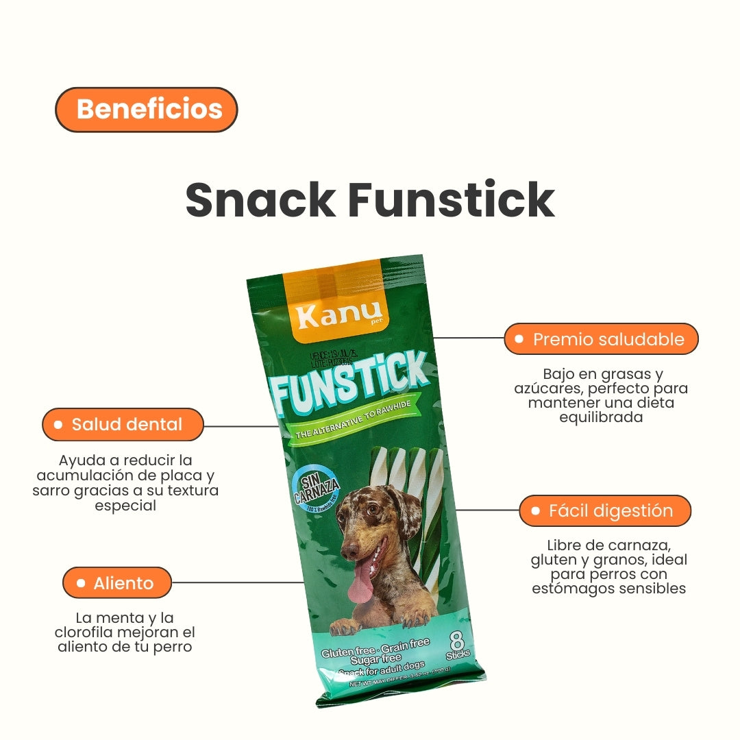 Snack para la placa y el sarro Kanu Pet Oral FunStick x 8 Unds Para Perro Sabor a Menta