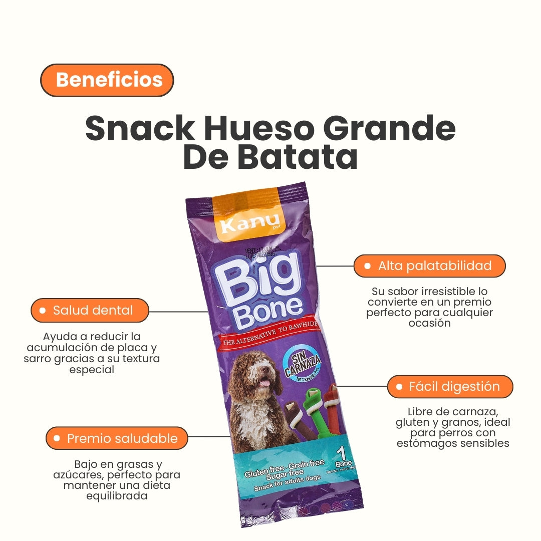 Snack Hueso Grande de Batata Kanu Big Bone para Perro x 1 Und