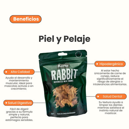 Snack de Trozos de Conejo Deshidratados Kanu Pet para perros y gatos 100% Natural , Un solo ingrediente