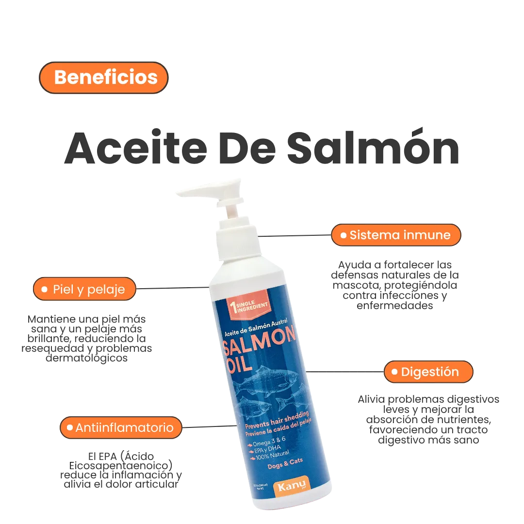 Suplemento Aceite de Salmón  Kanu Pet para perro y gato. Omega 3 y 6