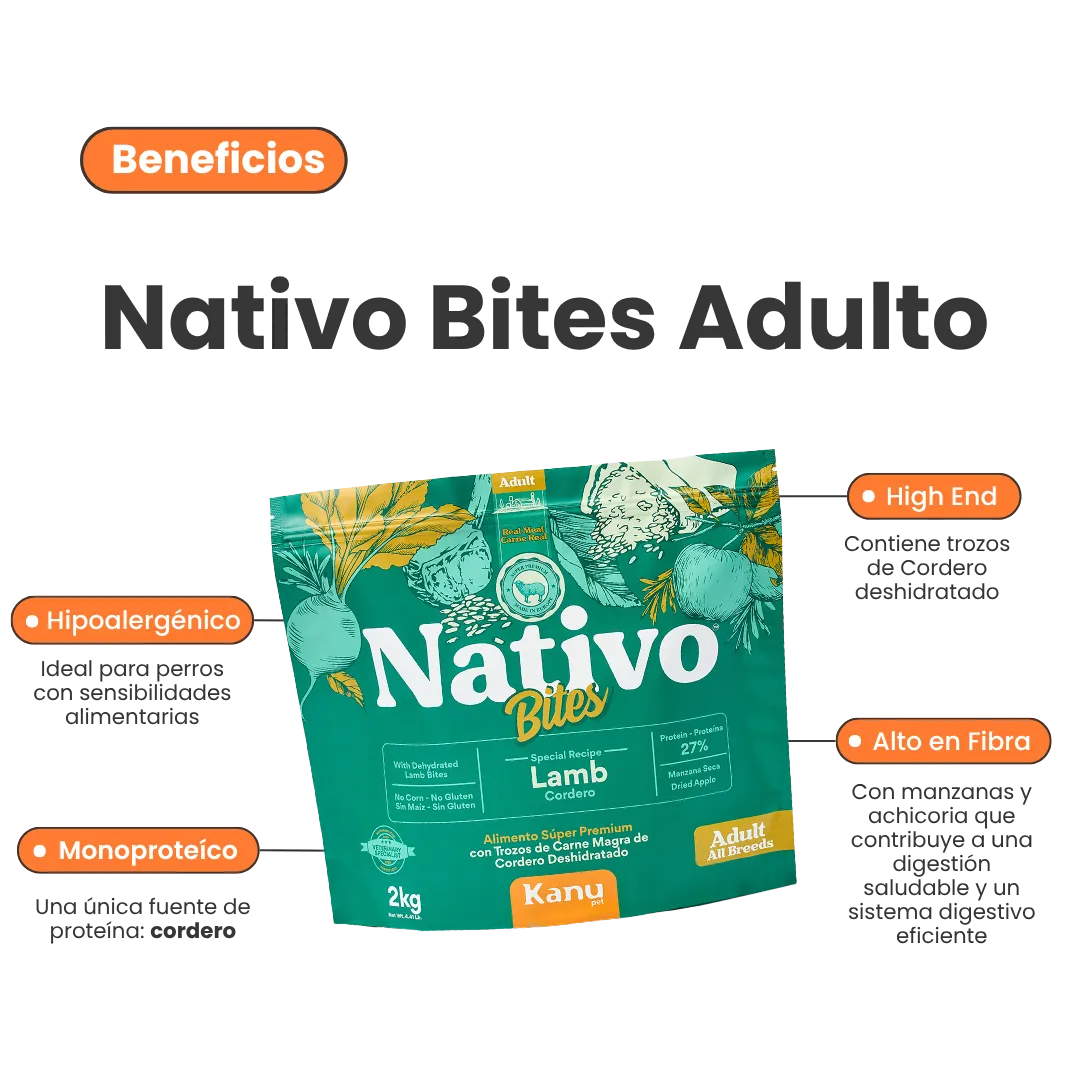 Alimento Seco Nativo Bites Cordero Kanu Pet para Perro Adulto