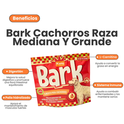 Alimento Seco Bark Pollo Kanu Pet para Perro Cachorros razas medianas y grandes