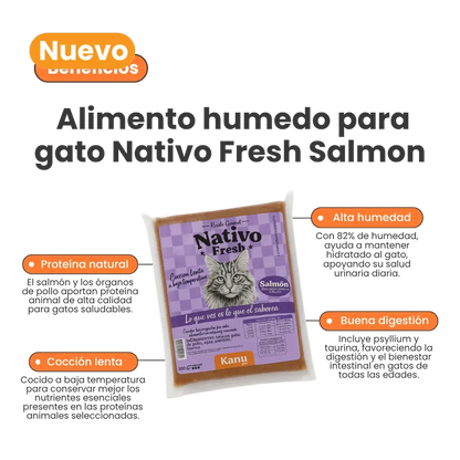 Alimento Congelado Nativo Fresh Salmón Kanu Pet para Gato Adulto y Cachorro