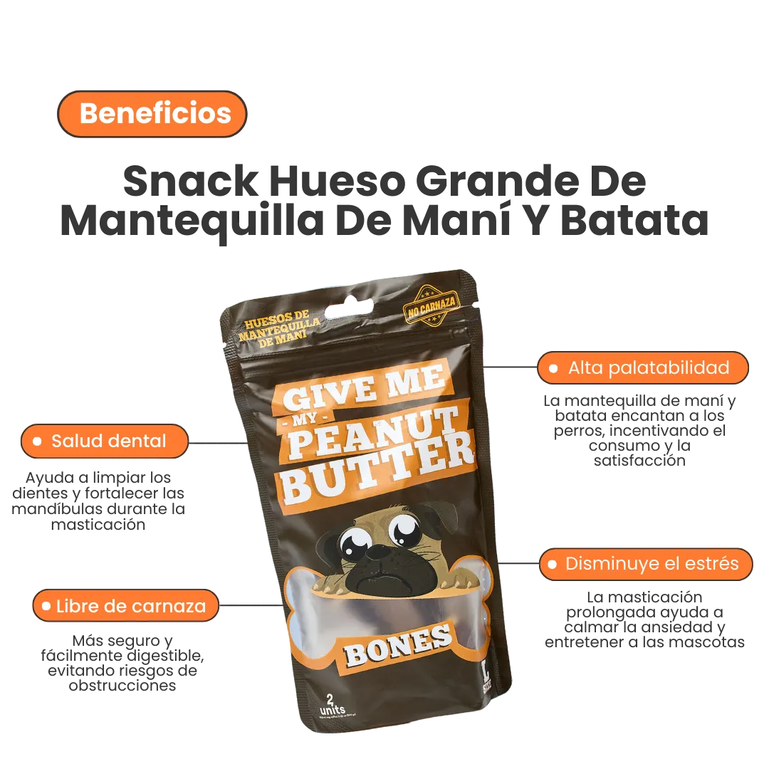 Snack Hueso Grande de Mantequilla de Maní y Batata Kanu Pet Hueso para Perro