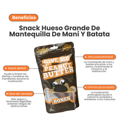 Snack Hueso Grande de Mantequilla de Maní y Batata Kanu Pet Hueso para Perro