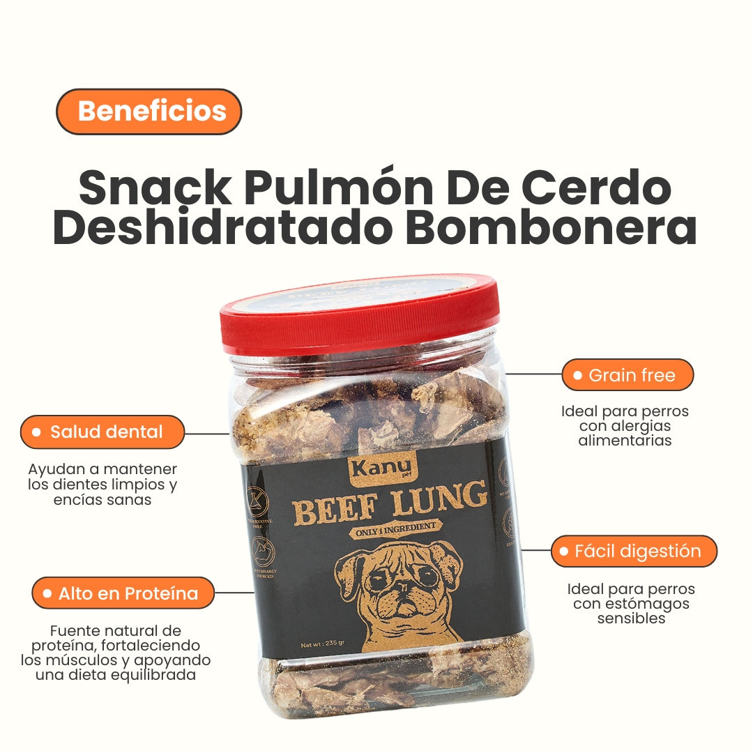 Snack Pulmón de Cerdo Deshidratado Kanu Pet para Perros en Frasco, Un Solo ingrediente 100% natural