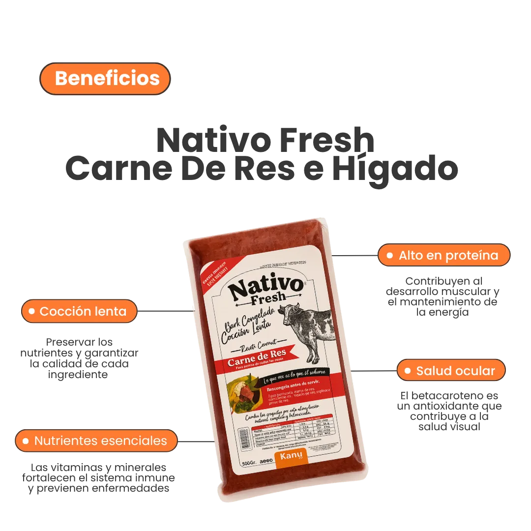 Alimento Congelado Nativo Fresh sabor a Carne de Res Hígado y Remolacha Kanu Pet para Perros 100% Comida Real