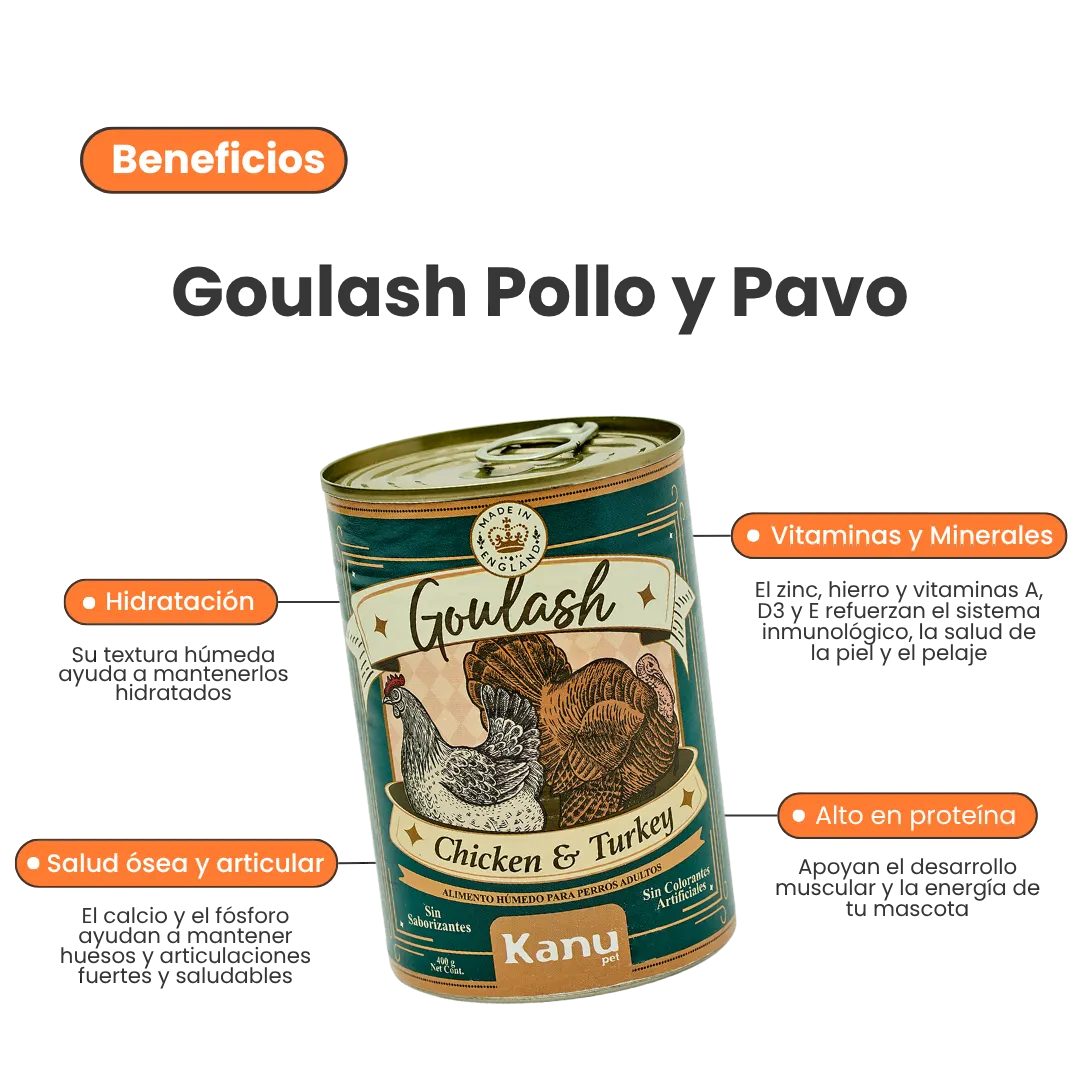 Alimento Húmedo Goulash Pollo y Pavo Kanu Pet para perro adulto Lata