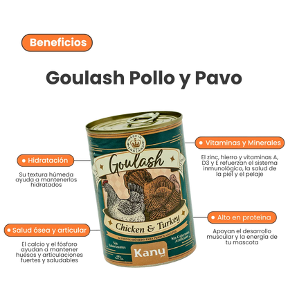 Alimento Húmedo Goulash Pollo y Pavo Kanu Pet para perro adulto Lata