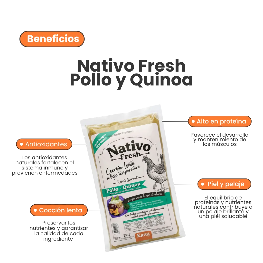 Alimento Congelado Nativo Fresh sabor a Pollo y Quinoa Kanu Pet para perros. 100% Comida Real