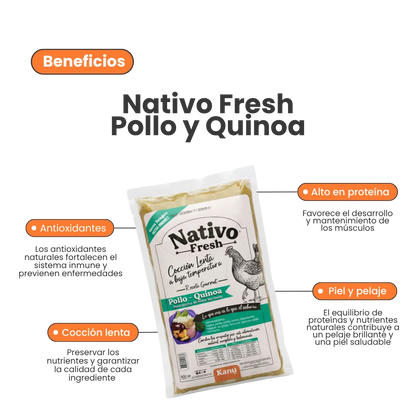 Alimento Congelado Nativo Fresh sabor a Pollo y Quinoa Kanu Pet para perros. 100% Comida Real