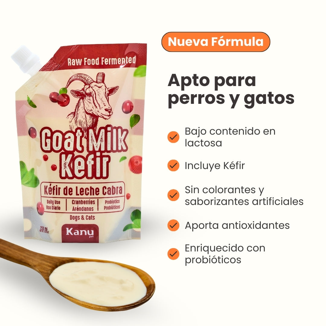 Leche de cabra Kanu Pet Kéfir Arándanos para Perro y Gato Bolsa x 250 ml