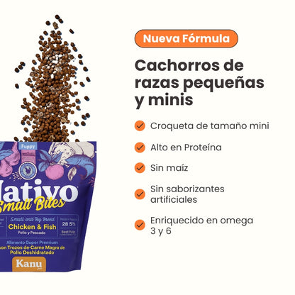 Alimento seco Nativo Small Bites Pollo y Pescado Kanu Pet para cachorros pequeños y miniaturas