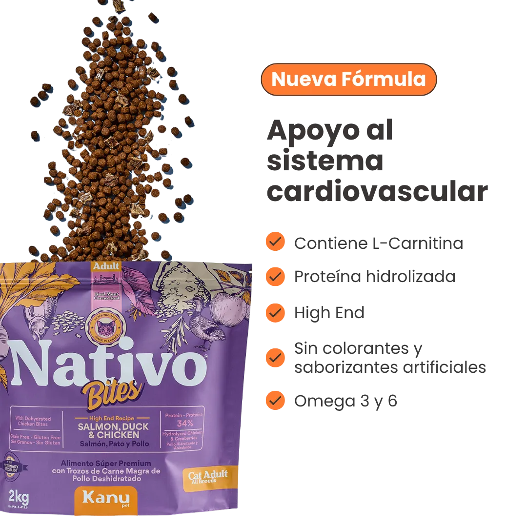 Alimento  Seco Nativo Bites Salmón Pato y Pollo Kanu Pet para Gato Adulto