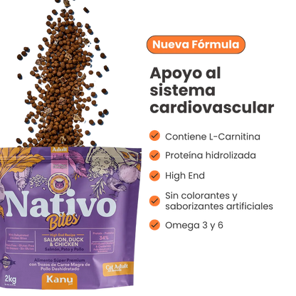 Alimento  Seco Nativo Bites Salmón Pato y Pollo Kanu Pet para Gato Adulto