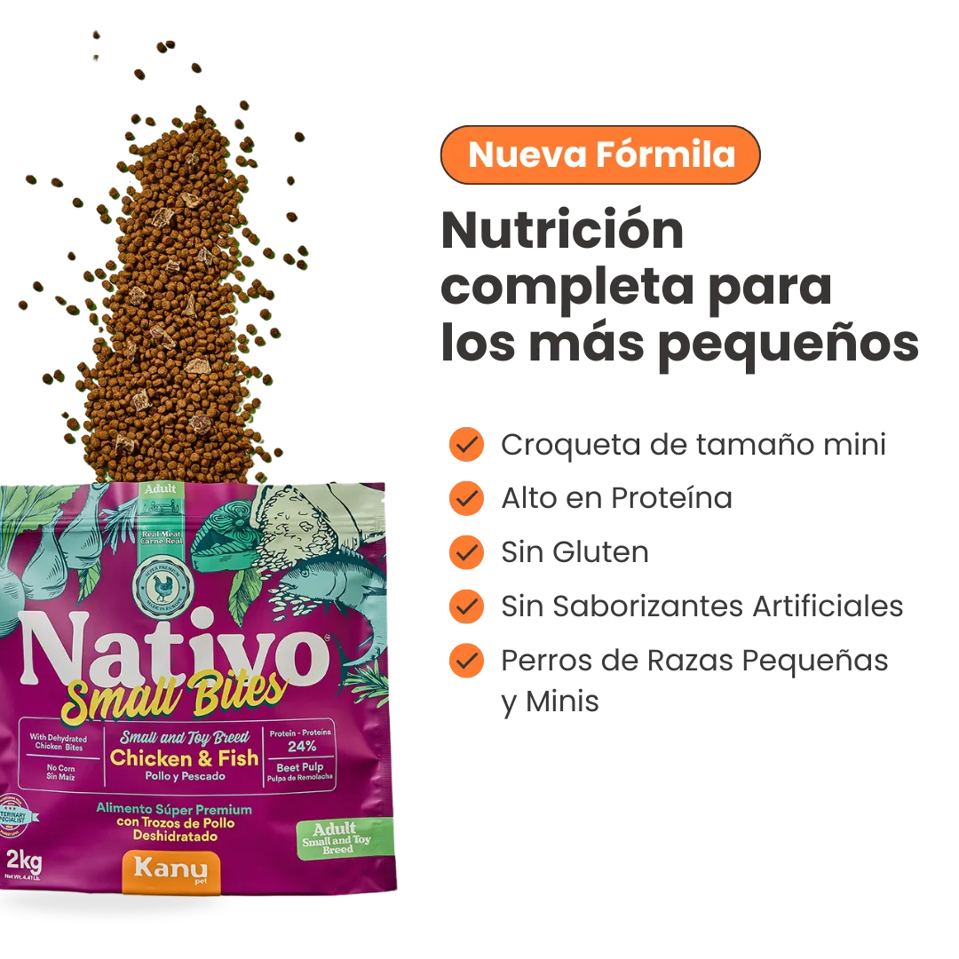 Alimento Seco Nativo Small Bites Pollo y Pescado Kanu Pet para perro adulto