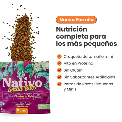 Alimento Seco Nativo Small Bites Pollo y Pescado Kanu Pet para perro adulto