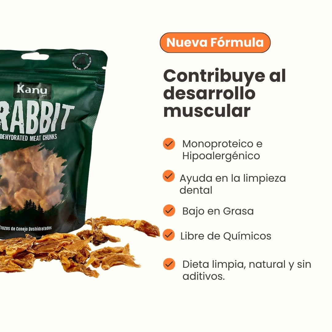 Snack de Trozos de Conejo Deshidratados Kanu Pet para perros y gatos 100% Natural , Un solo ingrediente