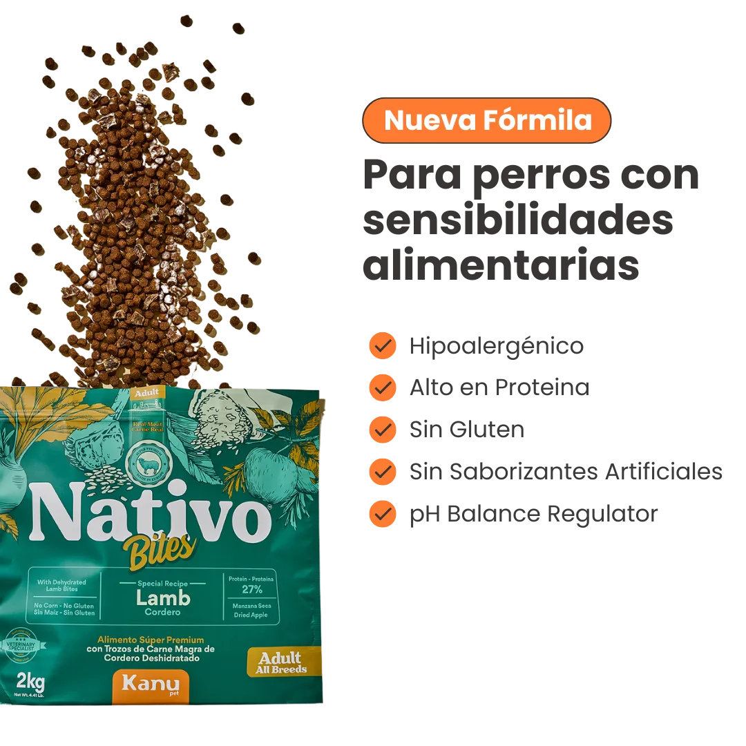 Alimento Seco Nativo Bites Cordero Kanu Pet para Perro Adulto