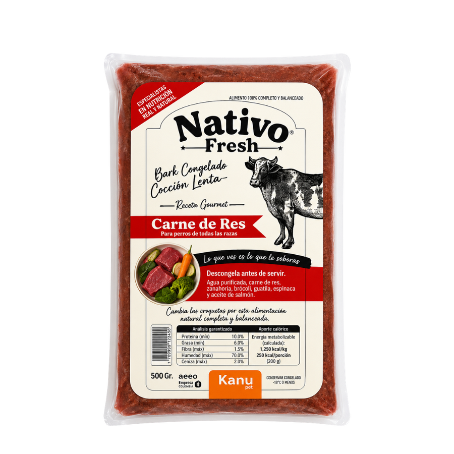 Alimento Congelado Nativo Fresh sabor a Carne de Res Hígado y Remolacha Kanu Pet para Perros 100% Comida Real