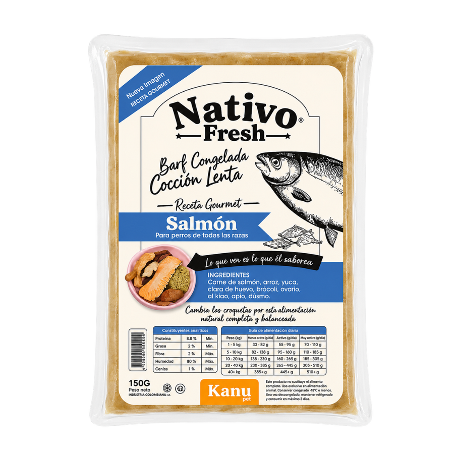 Alimento Congelado Nativo Fresh sabor a Salmón y Wakame Kanu Pet para Perros. 100% Comida Real