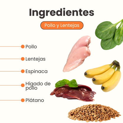 Alimento Congelado Receta Gourmet de Kanu Pet sabor a Pollo, Lentejas para perros. 100% Comida Real