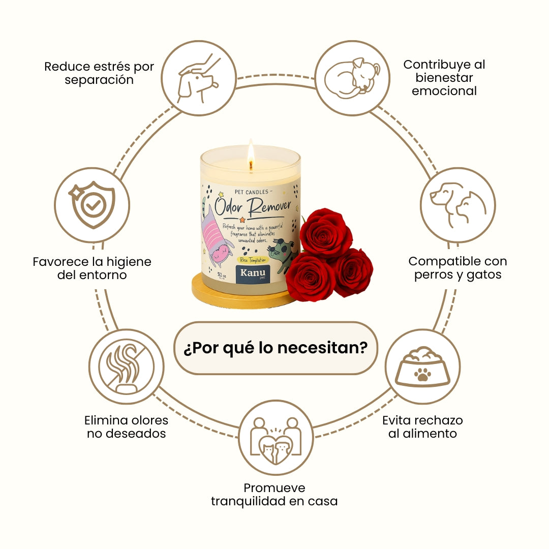 Vela eliminadora de olores Kanu Pet para perros y gatos aroma Rose Temptation