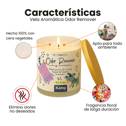 Vela eliminadora de olores Kanu Pet para perros y gatos aroma Rose Temptation