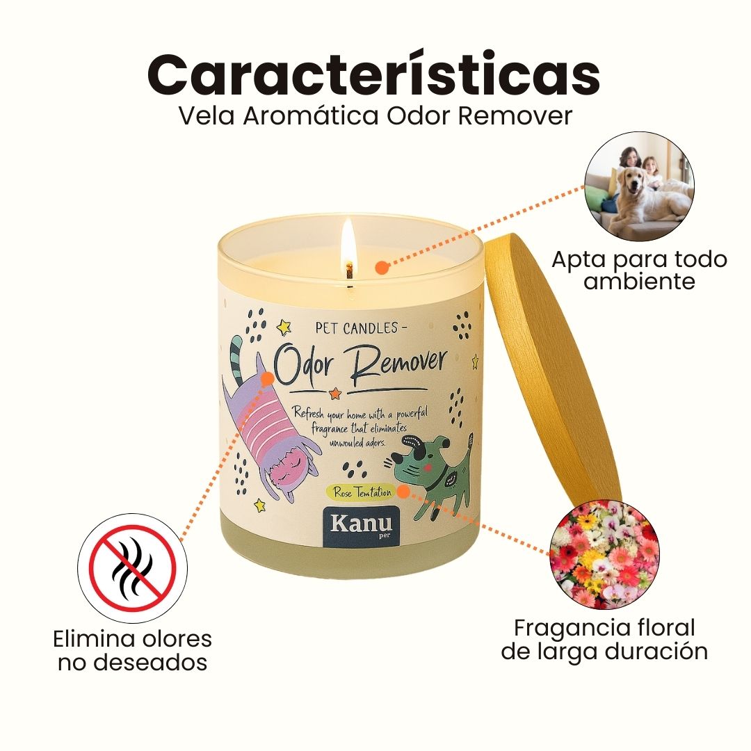 Vela eliminadora de olores Kanu Pet para perros y gatos aroma Rose Temptation