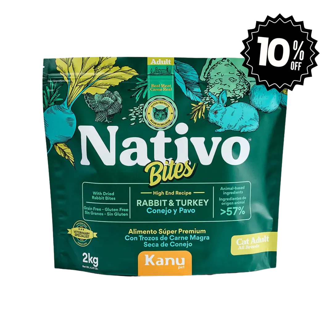 Alimento Seco Nativo Bites Conejo y Pavo Kanu Pet para Gato Adulto