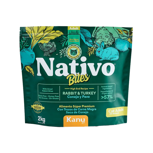 Alimento Seco Nativo Bites Conejo y Pavo Kanu Pet para Gato Adulto
