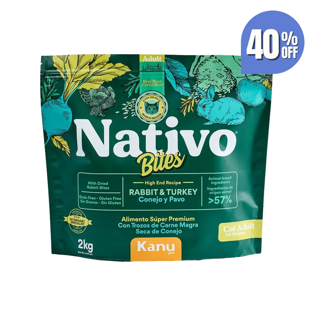 Alimento Seco Nativo Bites Conejo y Pavo Kanu Pet para Gato Adulto