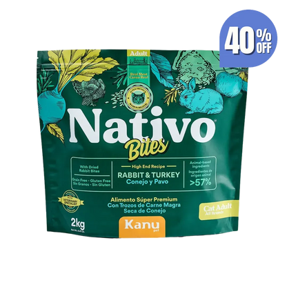 Alimento Seco Nativo Bites Conejo y Pavo Kanu Pet para Gato Adulto