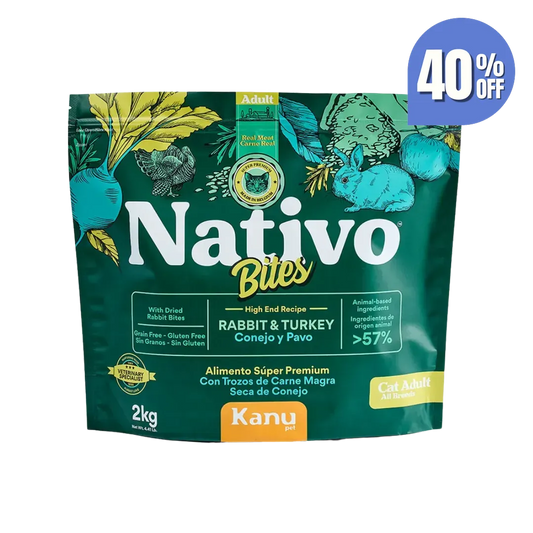 Alimento Seco Nativo Bites Conejo y Pavo Kanu Pet para Gato Adulto