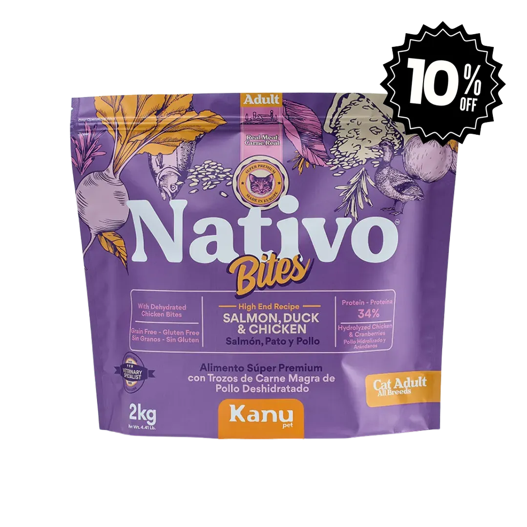 Alimento  Seco Nativo Bites Salmón Pato y Pollo Kanu Pet para Gato Adulto