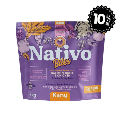 Alimento  Seco Nativo Bites Salmón Pato y Pollo Kanu Pet para Gato Adulto