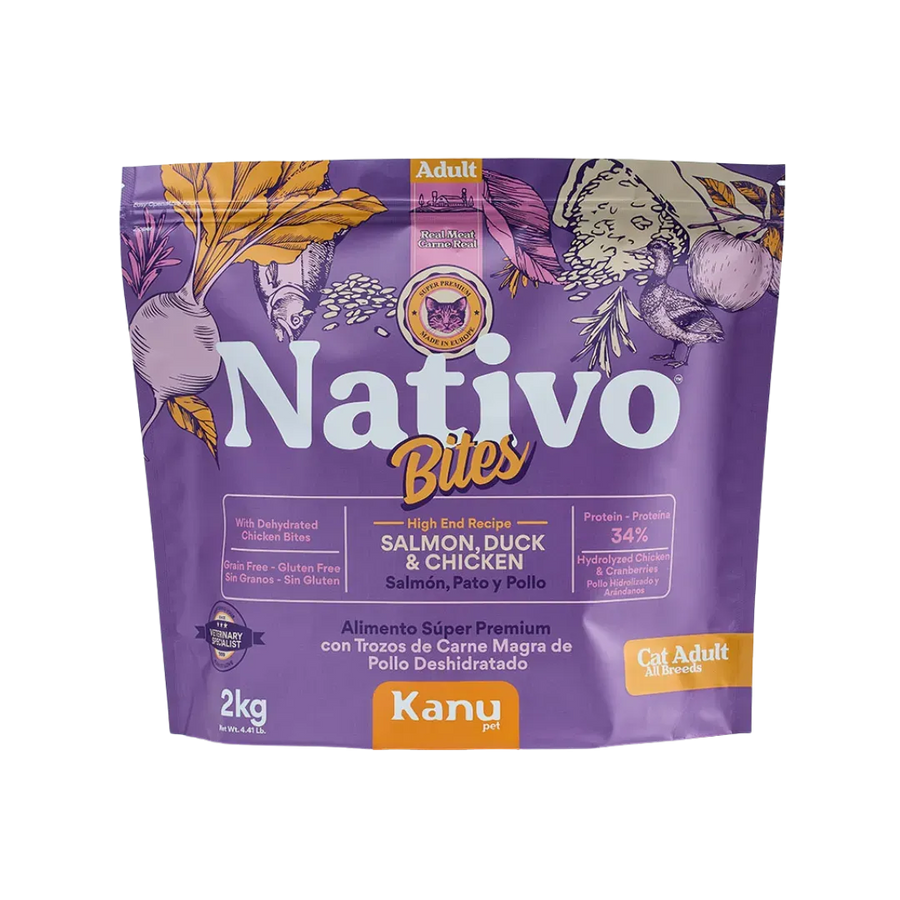 Alimento  Seco Nativo Bites Salmón Pato y Pollo Kanu Pet para Gato Adulto
