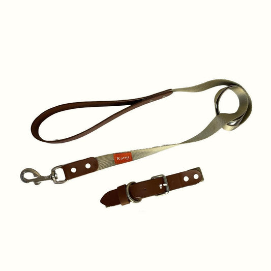 Combo Collar/Correa Vegano Beige Kanu Pet para Perro