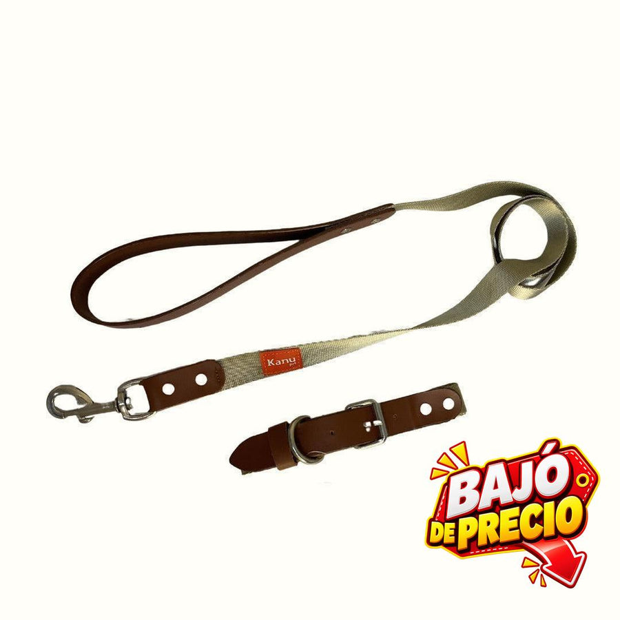 Combo Collar/Correa Vegano Beige Kanu Pet para Perro