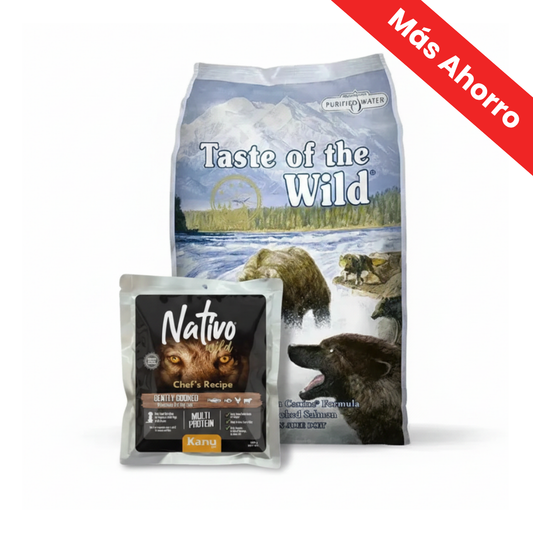 Paquete Taste of the Wild Salmón Ahumado para Perro Adulto + Nativo Wild Chef’s Recipe Multi Protein Kanu Pet para Perros