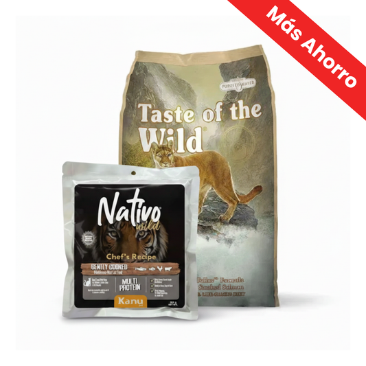 Paquete Taste of the Wild Trucha y Salmon Ahumado + Nativo Wild Chef’s Recipe Multi Protein Kanu Pet para Gatos