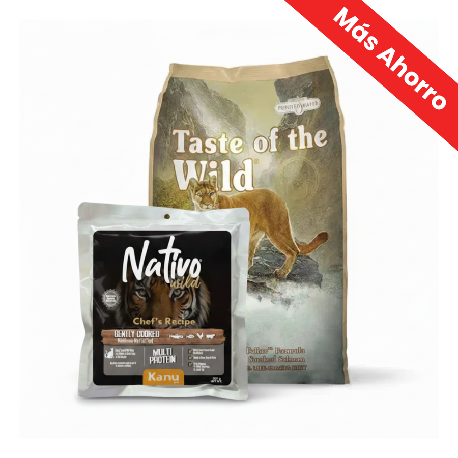 Paquete Taste of the Wild Trucha y Salmon Ahumado + Nativo Wild Chef’s Recipe Multi Protein Kanu Pet para Gatos